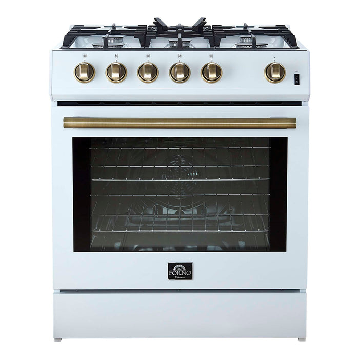 Forno Leonardo Espresso 30" White Gas Range, 5 Burners, 39 500 BTU, 5 cu.ft. Convection Oven FORNO