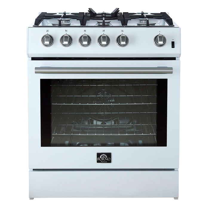 Forno Leonardo Espresso 30" White Gas Range, 5 Burners, 39 500 BTU, 5 cu.ft. Convection Oven FORNO