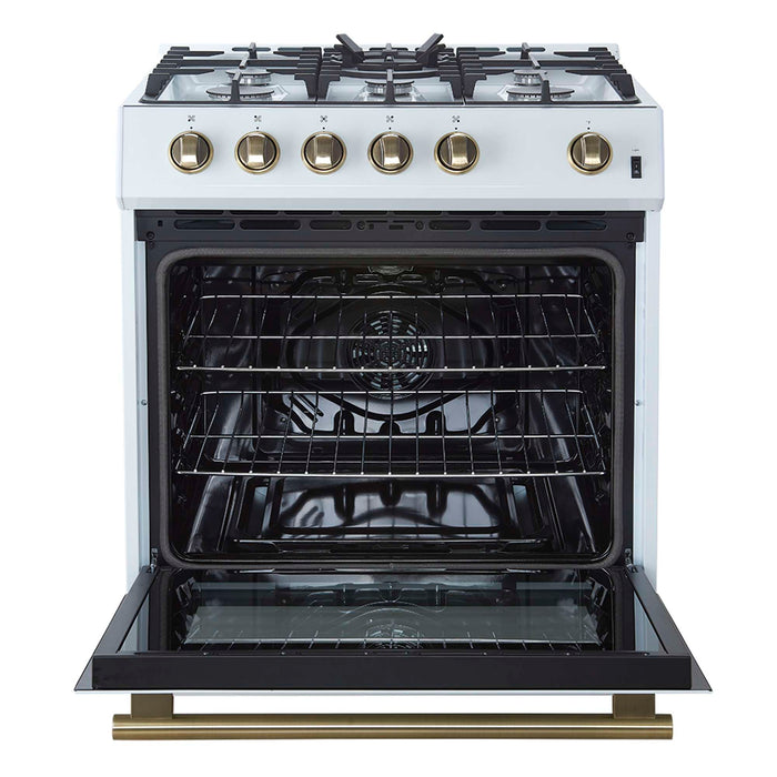 Forno Leonardo Espresso 30" White Gas Range, 5 Burners, 39 500 BTU, 5 cu.ft. Convection Oven FORNO