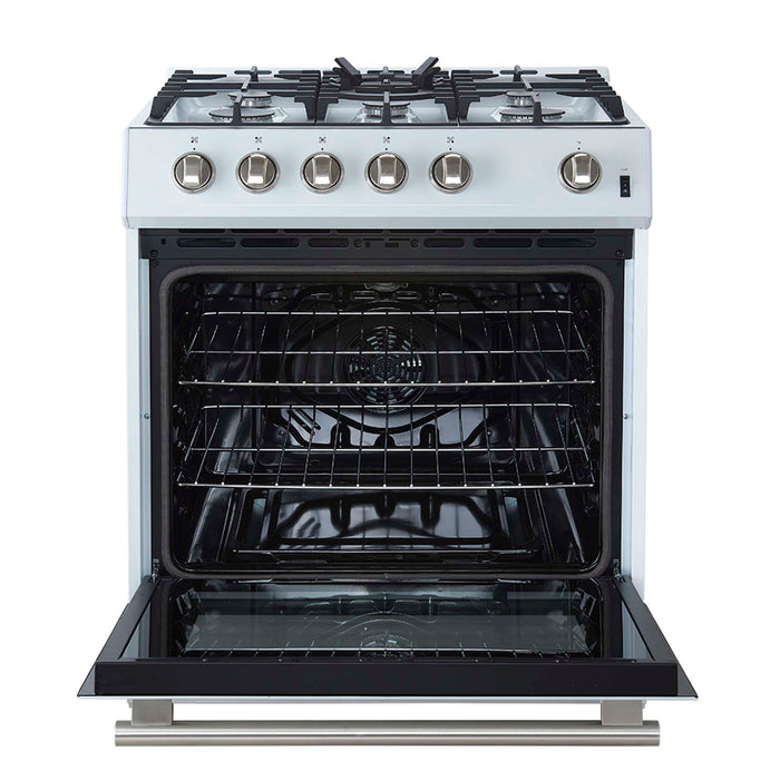 Forno Leonardo Espresso 30" White Gas Range, 5 Burners, 39 500 BTU, 5 cu.ft. Convection Oven FORNO