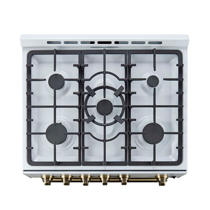 Forno Leonardo Espresso 30" White Gas Range, 5 Burners, 39 500 BTU, 5 cu.ft. Convection Oven FORNO