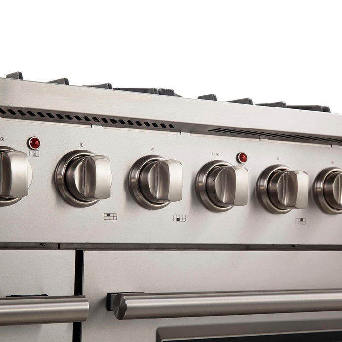 FORNO Galiano 48-inch Gas Range Stainless Steel, 8 Burners, 107,000 BTU, Griddle, 6.58 cu.ft. Double Oven FORNO