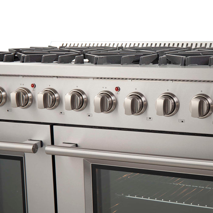 FORNO Galiano 48-inch Gas Range Stainless Steel, 8 Burners, 107,000 BTU, Griddle, 6.58 cu.ft. Double Oven FORNO