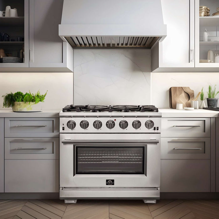Forno Capriasca 36" Gas Range, 6 Brass Burners, 120,000 BTU, 5.36 cu.ft. Oven FORNO