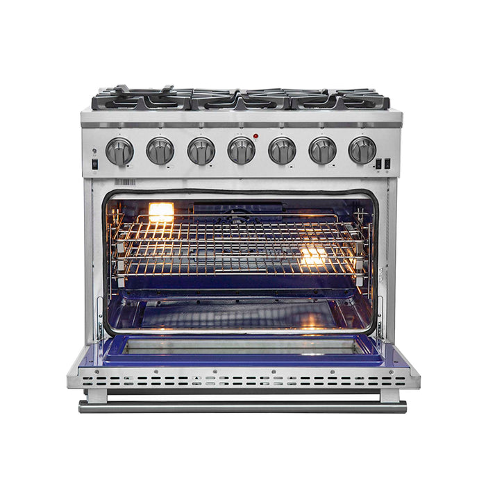 Forno Capriasca 36" Gas Range, 6 Brass Burners, 120,000 BTU, 5.36 cu.ft. Oven FORNO