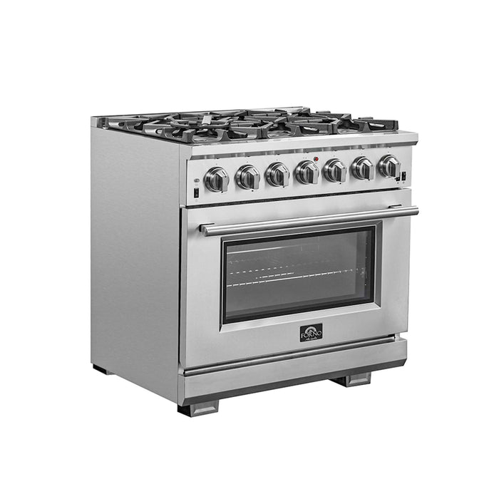 Forno Capriasca 36" Gas Range, 6 Brass Burners, 120,000 BTU, 5.36 cu.ft. Oven FORNO