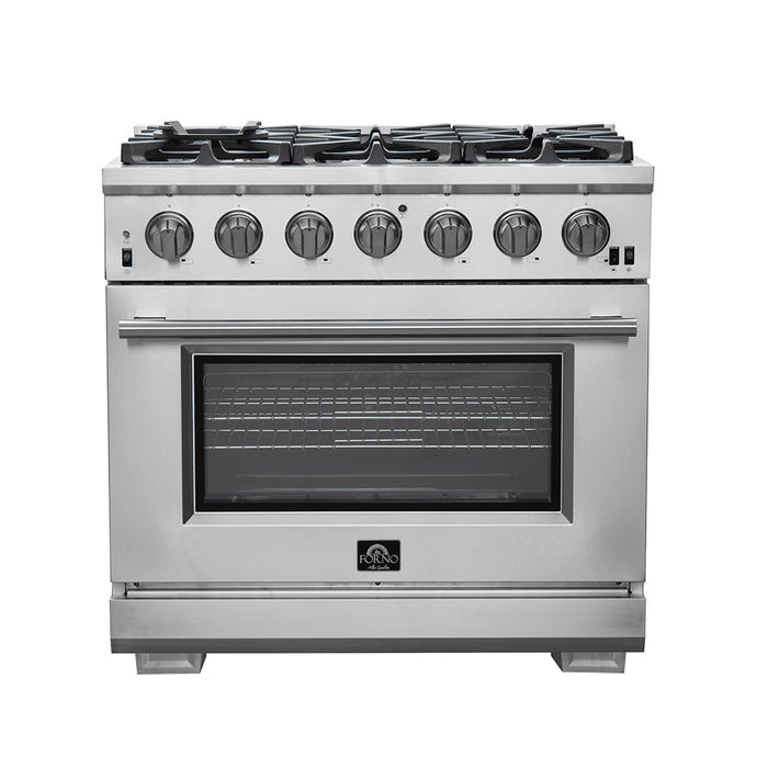 Forno Capriasca 36" Gas Range, 6 Brass Burners, 120,000 BTU, 5.36 cu.ft. Oven FORNO