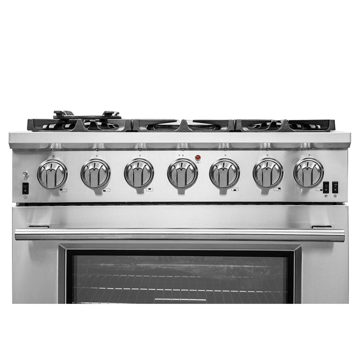 Forno Capriasca 36" Gas Range, 6 Brass Burners, 120,000 BTU, 5.36 cu.ft. Oven FORNO