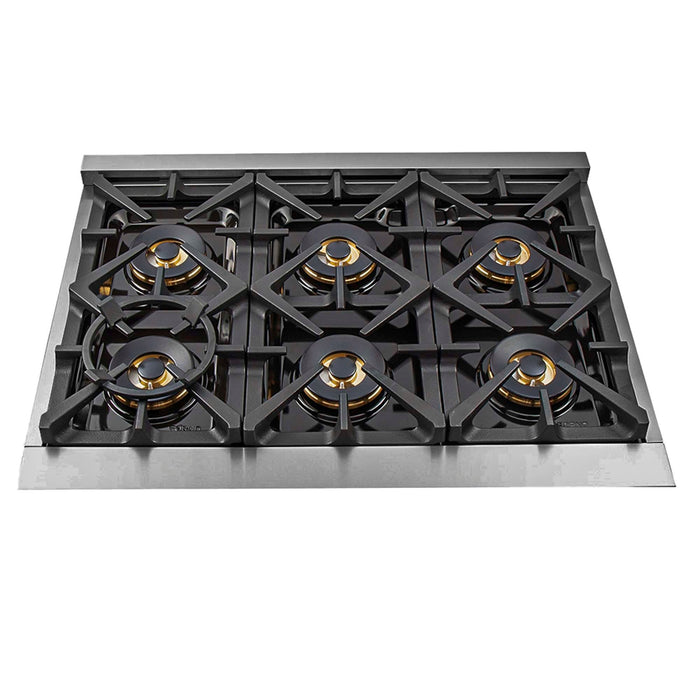 Forno Capriasca 36" Gas Range, 6 Brass Burners, 120,000 BTU, 5.36 cu.ft. Oven FORNO