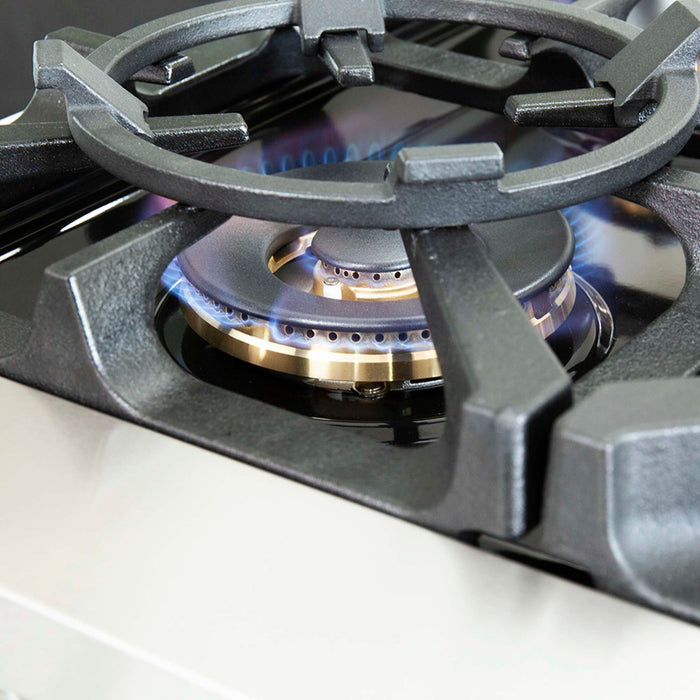 FORNO Capriasca 48-inch Gas Range Stainless Steel, 8 Brass Burners 160,000 BTU, 6.58 cu.ft. Double Oven FORNO