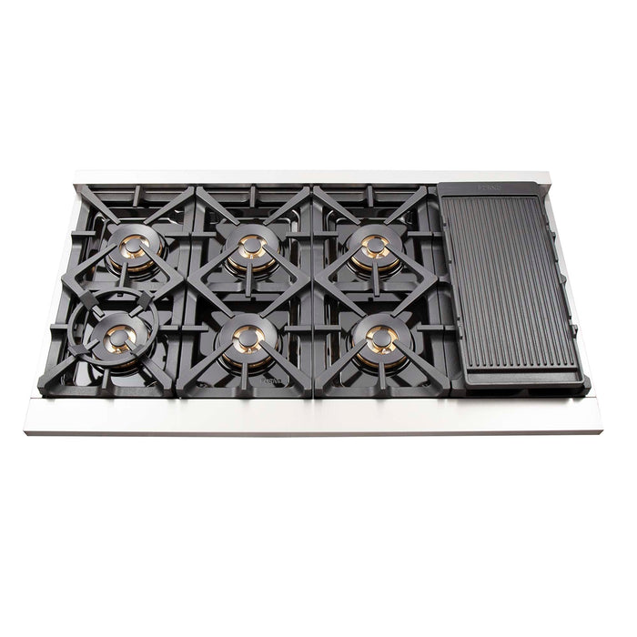 FORNO Capriasca 48-inch Gas Range Stainless Steel, 8 Brass Burners 160,000 BTU, 6.58 cu.ft. Double Oven FORNO