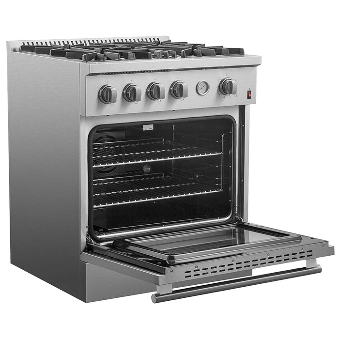 Marco 30-inch Gas Range Stainless Steel, 4 Burners 37,000 BTU, 4.32 cu.ft. Convection Oven FORNO