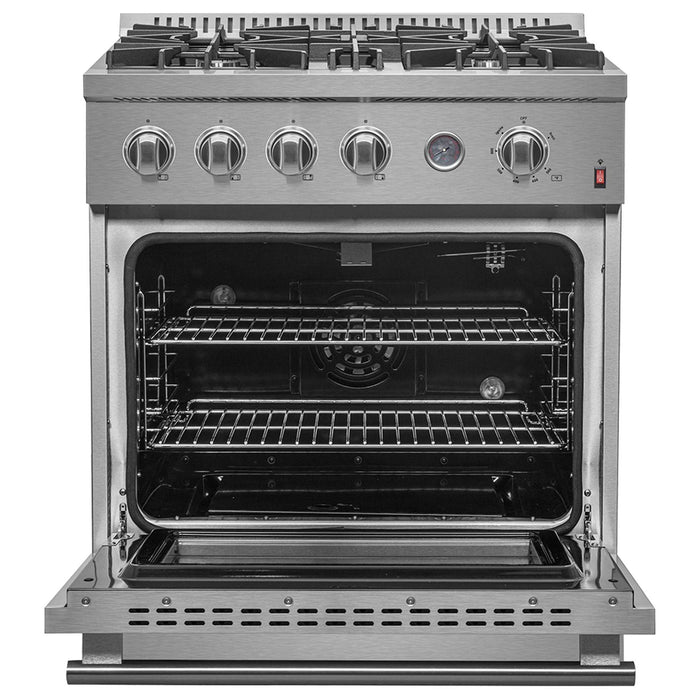 Marco 30-inch Gas Range Stainless Steel, 4 Burners 37,000 BTU, 4.32 cu.ft. Convection Oven FORNO