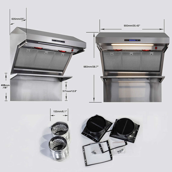 Forno Savona - 36" Wall Mount Range Hood with Hybrid Stainless Filters & Back Splash FORNO