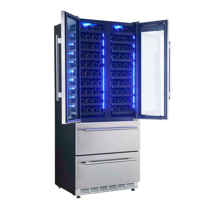 Forno Campania 32" Wine Cooler Stainless Steel, Dual Wine Zones, 2 Beverage Drawers, 17.7 cu.ft. FORNO