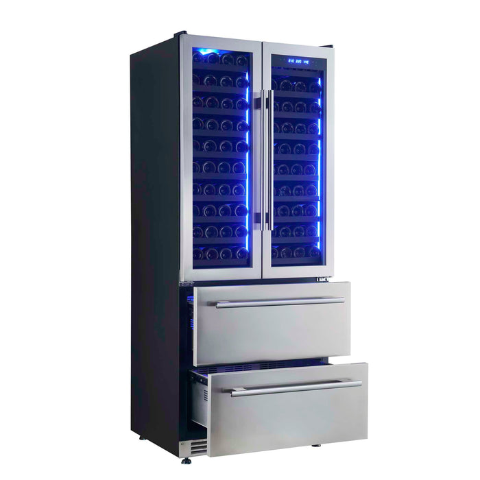 Forno Campania 32" Wine Cooler Stainless Steel, Dual Wine Zones, 2 Beverage Drawers, 17.7 cu.ft. FORNO