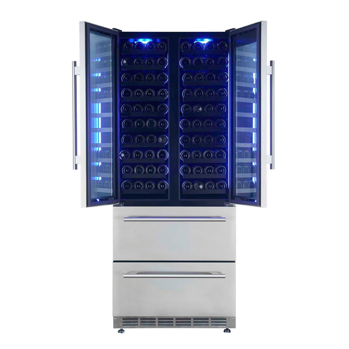 Forno Campania 32" Wine Cooler Stainless Steel, Dual Wine Zones, 2 Beverage Drawers, 17.7 cu.ft. FORNO