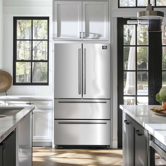 Forno Alta Moena 36" French Door Refrigerator, 19.2 Cu.Ft., Counter Depth, Ice Maker FORNO