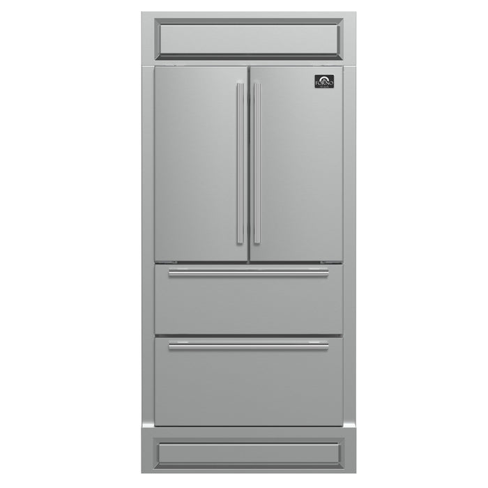Forno Moena 36" French Door 19.2 cu. ft Stainless Steel Refrigerator, with Modern Decorative Grill - 40" Wide FORNO