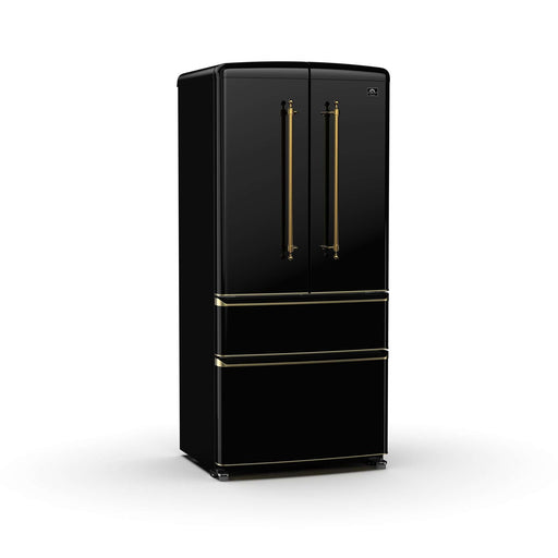 Forno Luigi 18 cu.ft. French Door Refrigerator Black, Antique Brass Handles FORNO