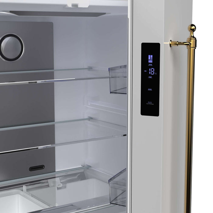 Forno Luigi 18 cu.ft. French Door Refrigerator White, Antique Brass Handles FORNO