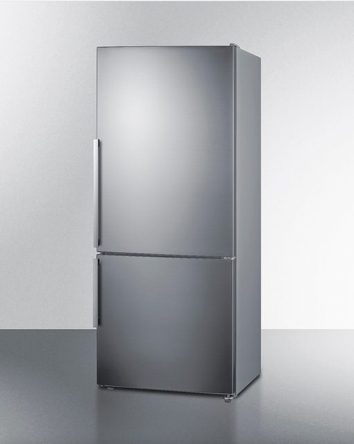 Summit Appliance 28" Wide Bottom Freezer Refrigerator With Steel Handles - Stainless Steel Summit Appliance