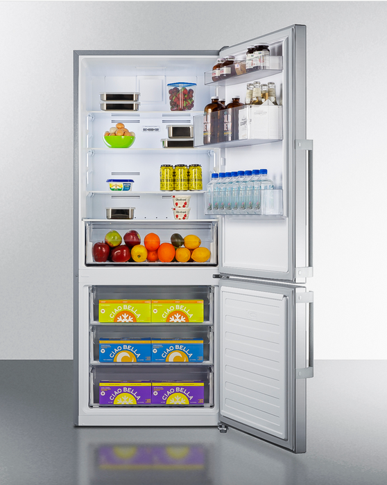 Summit Appliance 28" Wide Bottom Freezer Refrigerator With Steel Handles - Stainless Steel Summit Appliance