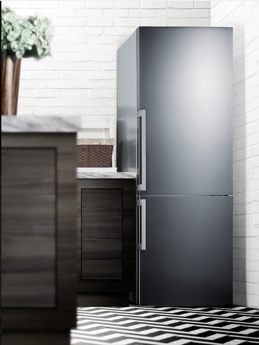 Summit Appliance 28" Wide Bottom Freezer Refrigerator With Steel Handles - Stainless Steel Summit Appliance