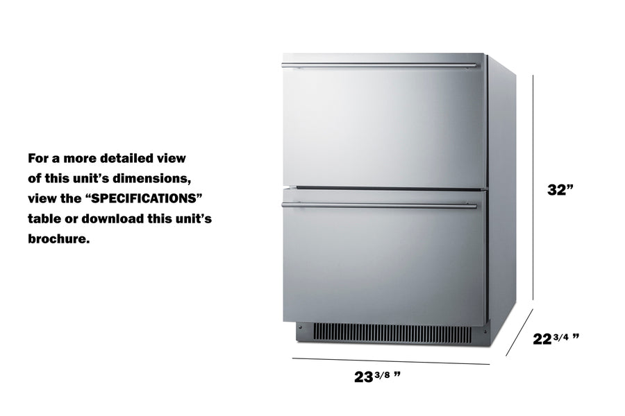 Summit 24" Wide 2-Drawer All-Freezer, ADA Compliant Summit Appliance