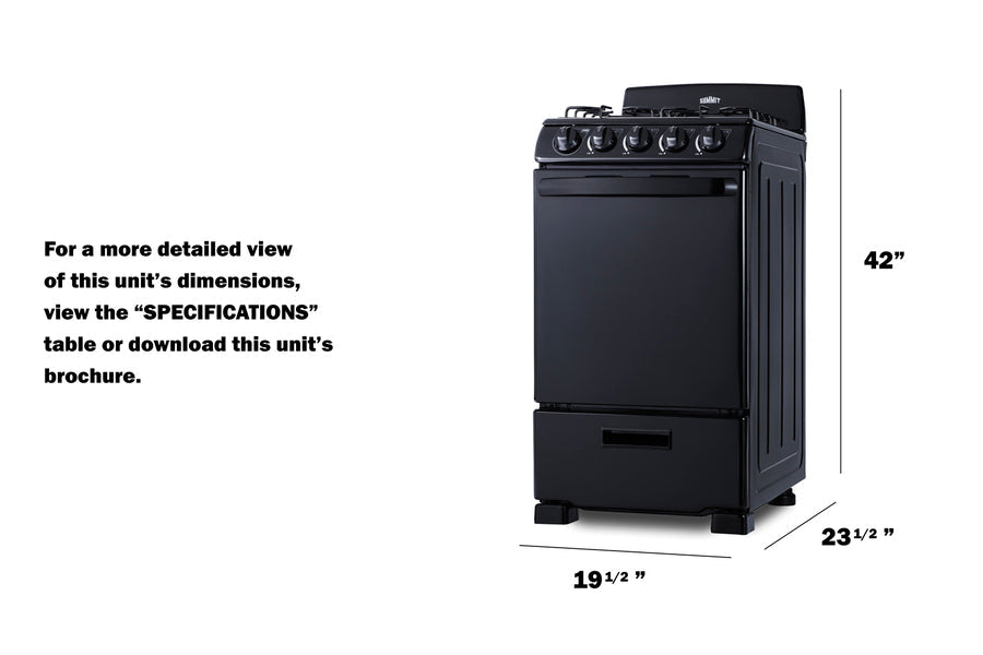 Summit 20" Wide Gas Range (Black) Summit Appliance